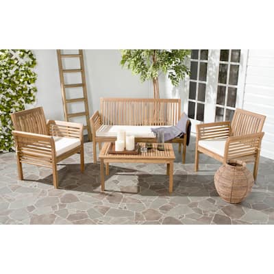 SAFAVIEH Carson Outdoor Acacia Solid Wood 4-Piece Conversation Patio Set
