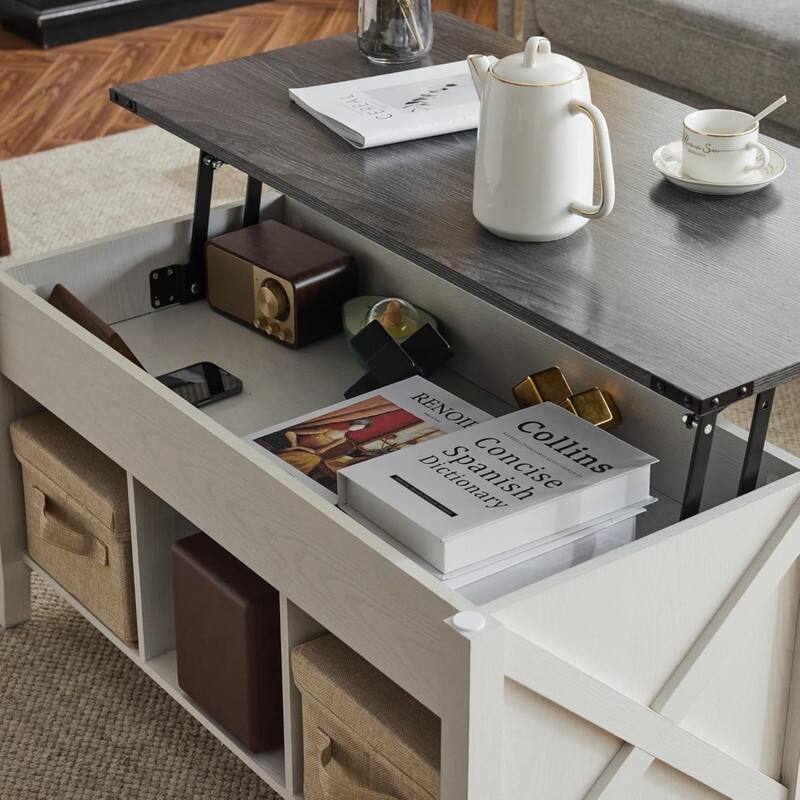 VINGLI Extensible Lift Artificial Board Black, Gray, and White Color-Blocking Coffee Table