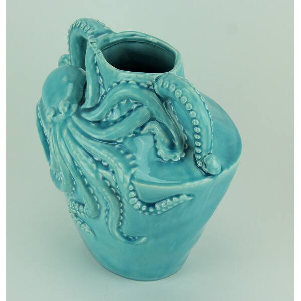 Shop Aqua Blue Ceramic Octopus Vase With Built In Handles On Sale Overstock 27898757