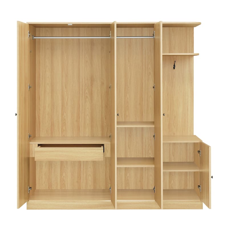 4-Door Wardrobe with Shelves, Drawers, and Full-Length Mirror