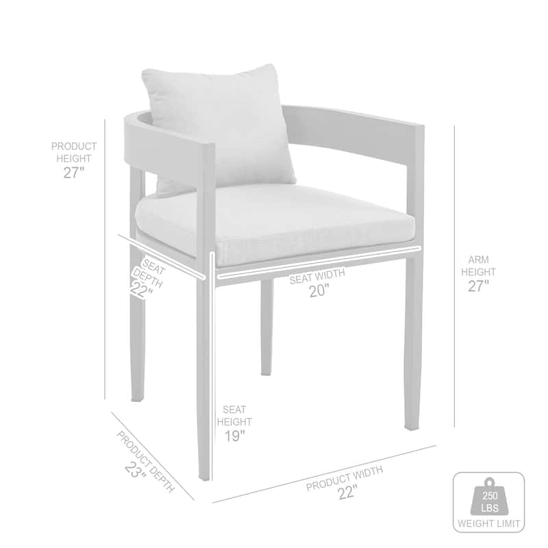 Menorca Outdoor Patio Dining Chairs in Aluminum with Grey Cushions - Set of 2 - N/A