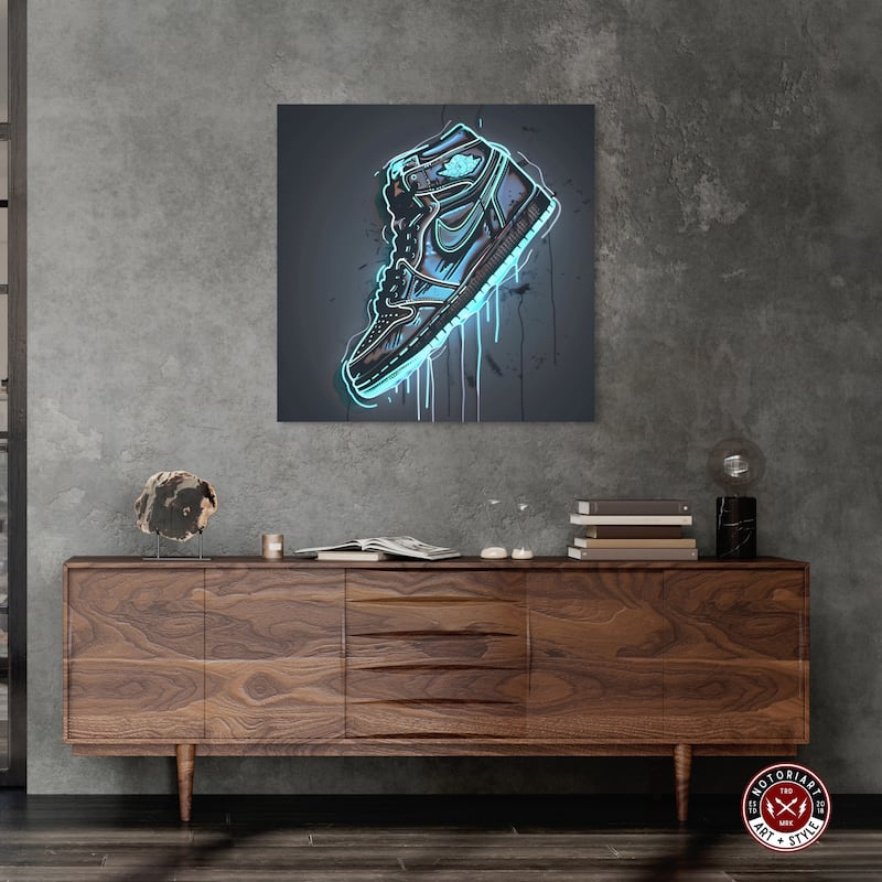 Notoriart Blue Glow Sneaker Gallery Wrapped Sneaker 1 Piece Canvas Wall Art
