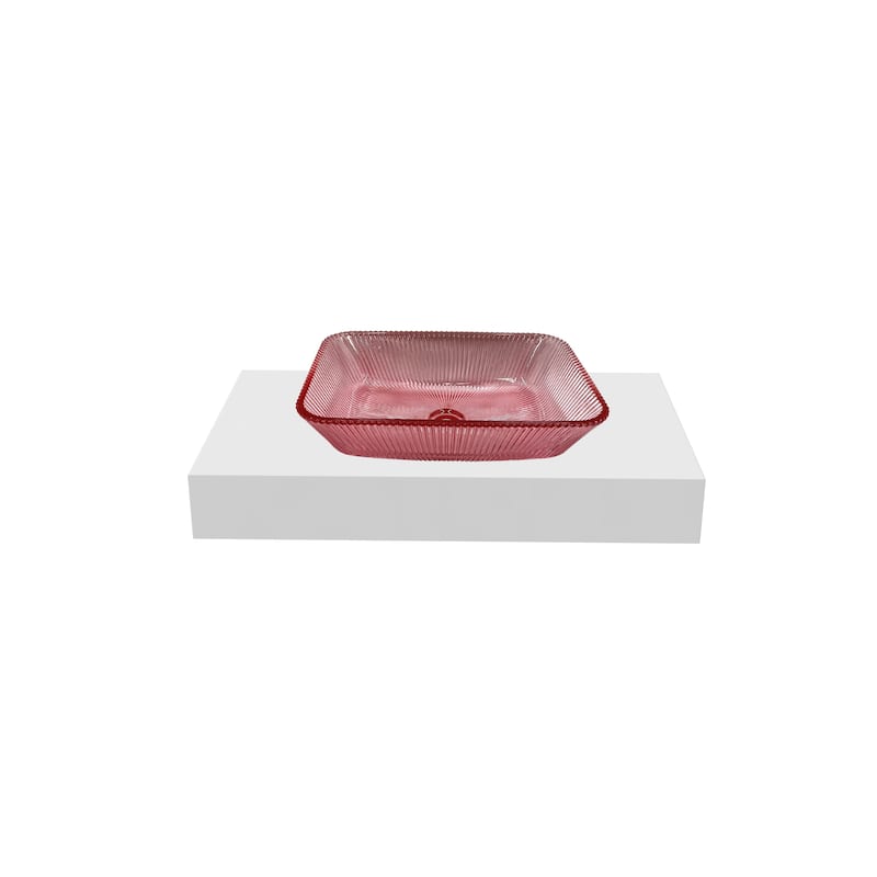Charlie 18" Rectangle Decorative Crystal Vessel Sinks With White Base - 36"Countertop - 18"Pink Champagne