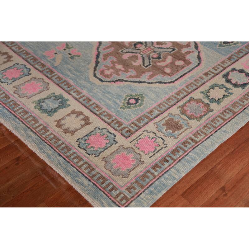 Hand Knotted Oriental 100% Wool Carpet Transitional Geometric Navy Blue & Blues Oushak Area Rug - 11' 1'' X 8' 5''