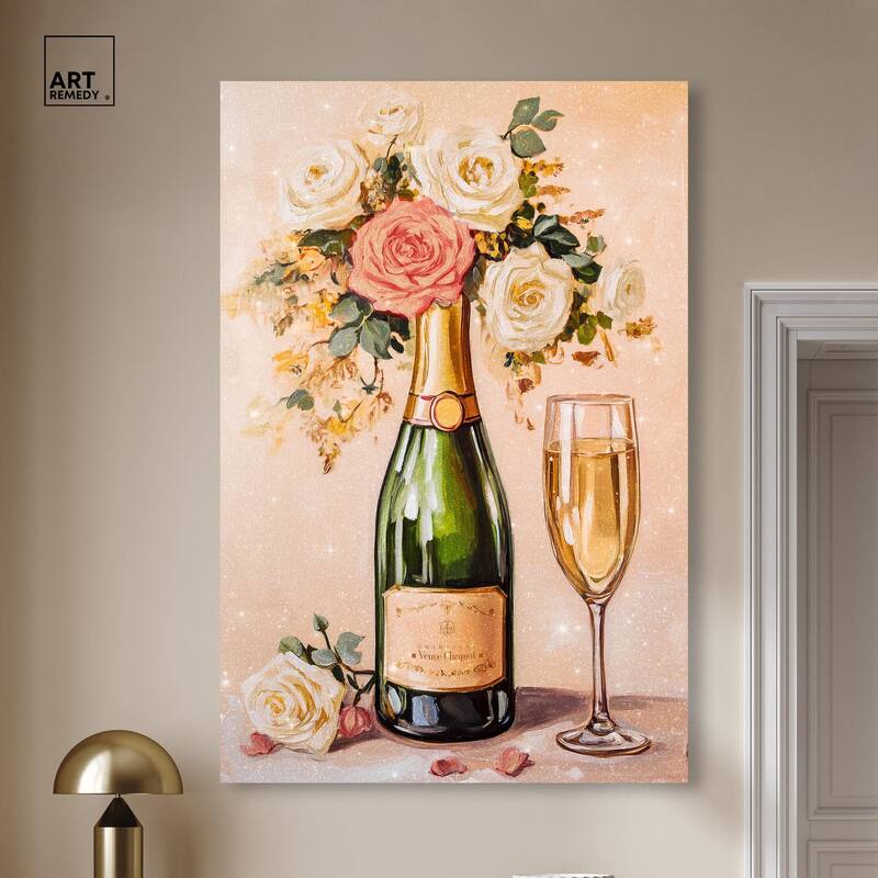 Blooming Champagne Vase Canvas by Art Remedy, Gallery Wrapped