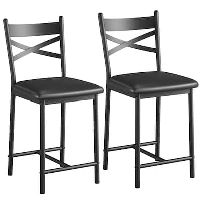Metal Counter Height Bar Stools with X-Back & PU Leather Cushion, Waterproof Dining Chairs for Kitchen or Restaurant