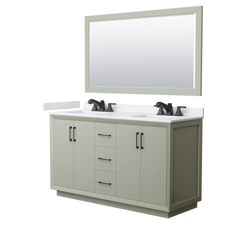 Wyndham Collection WCF4141-60D-VCA-US3M58 Strada 60" Free Standing - Light Green / White Cultured Marble Top / Matte