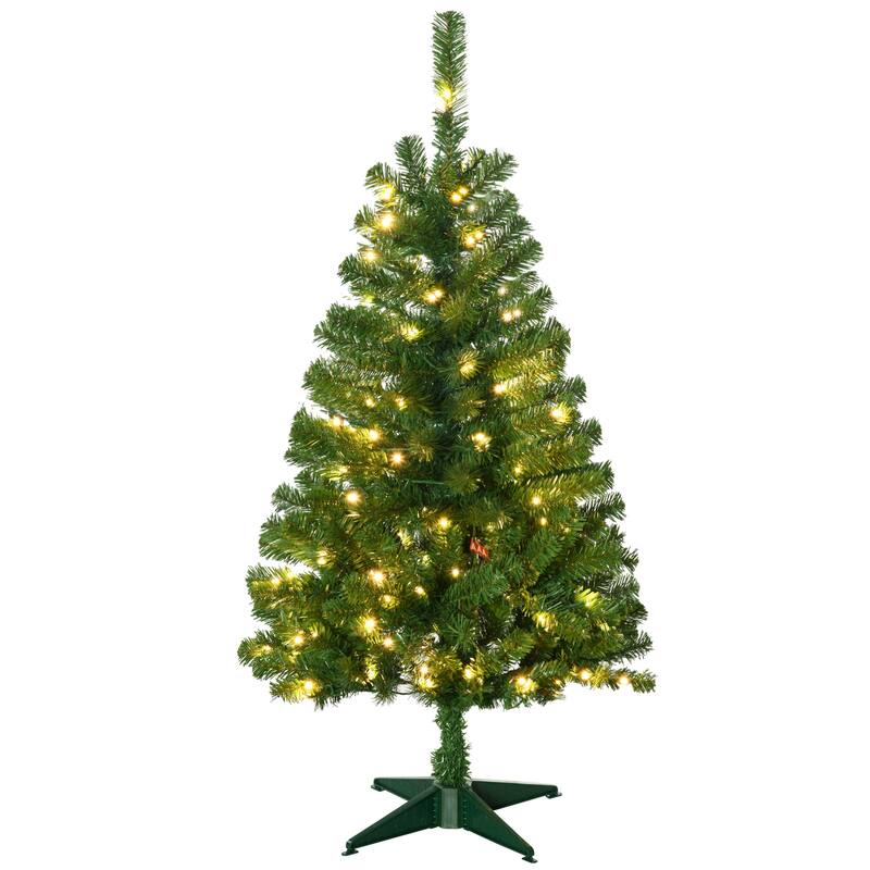 HOMCOM Pre-Lit Artificial Christmas Tree - Auto Open, Warm White or Colorful LED Lights - Green