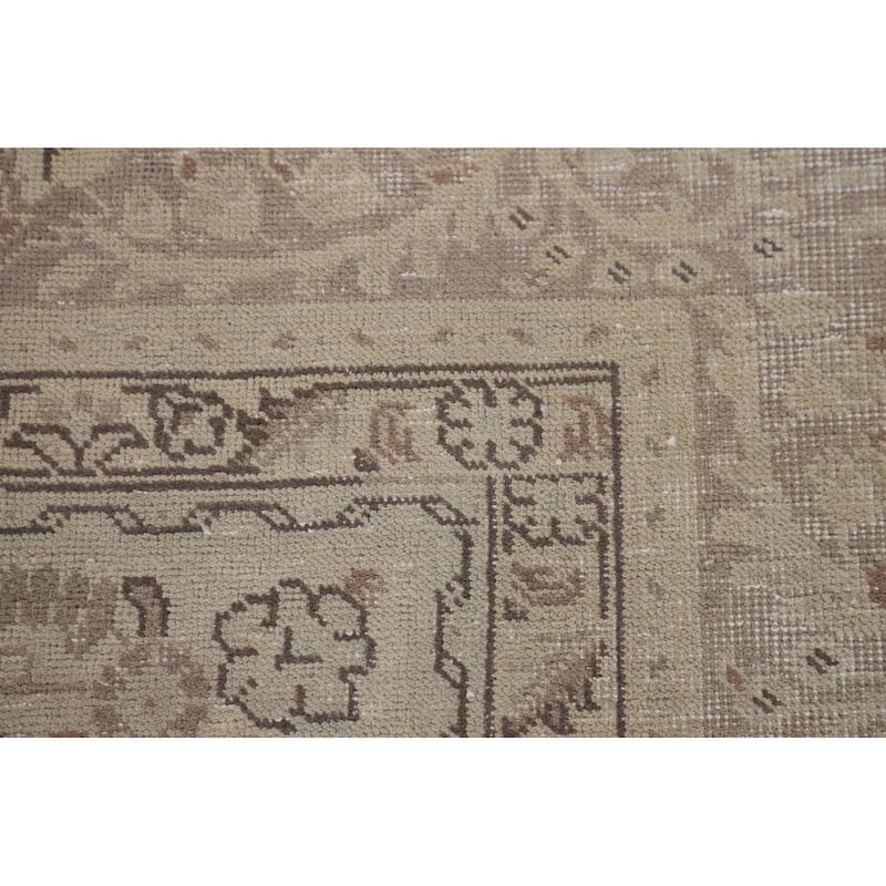 Distressed Tabriz Persian Vintage Rug Hand-Knotted Beige Wool Carpet - 8'0"x 10'7"