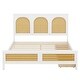 preview thumbnail 5 of 12, Queen Size Wood Storage Platform Bed with Rattan Headboard