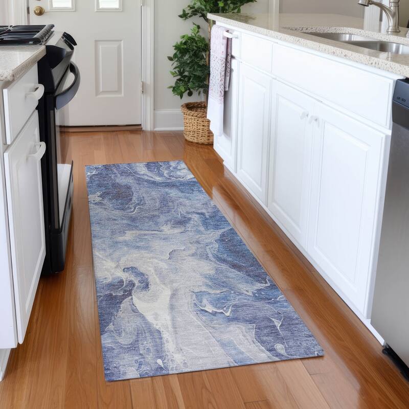 Premium Washable Super Soft Modern Chic Mayfield Rug - Navy - 2'3" x 7'6"