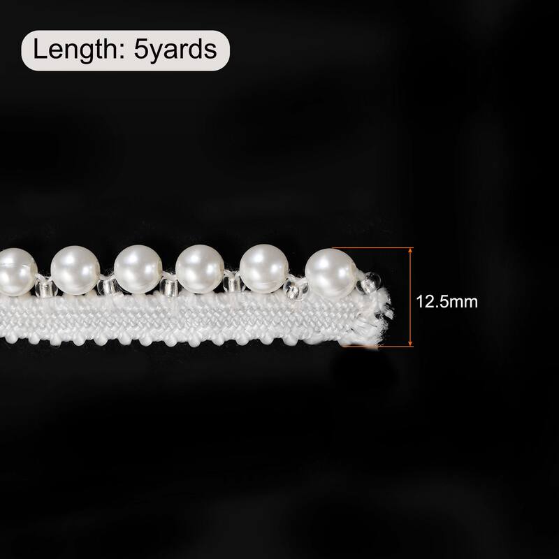 5 Yard Faux Pearls Lace Ribbon Applique Pearl Fringe for Wedding Party - White - 12.5mm