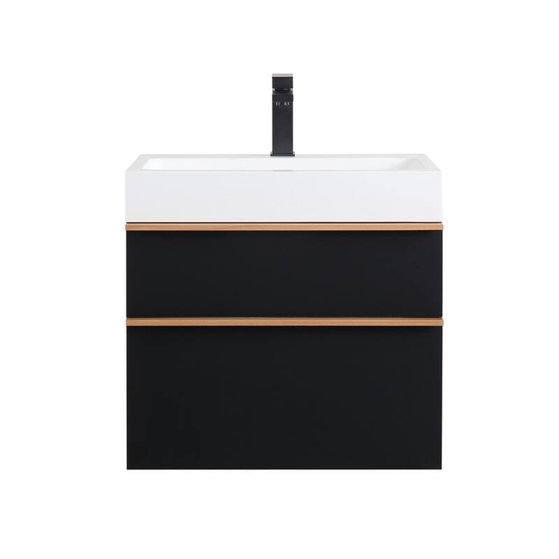 24 Inch Black Wall Mounted Bathroom Vanity With Integrated Acrylic Sink, 2 Soft-Close Drawers, Pre-Assembled