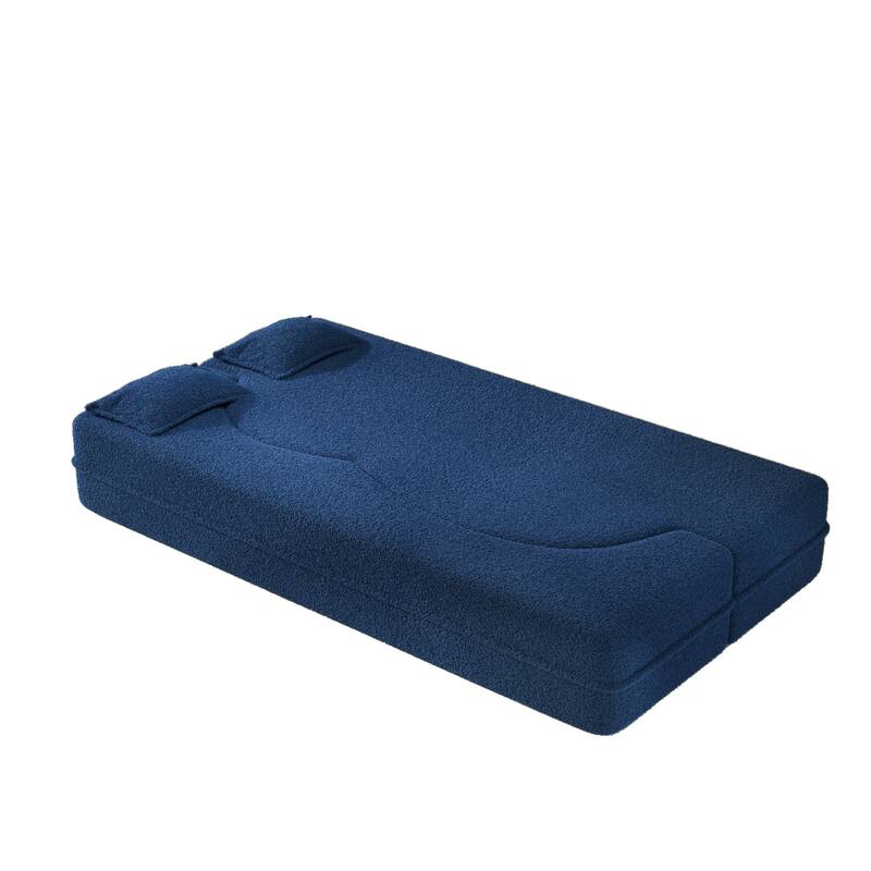 Convertible Floor Sofa with Teddy Fabric, Twin Mattress & No Assembly