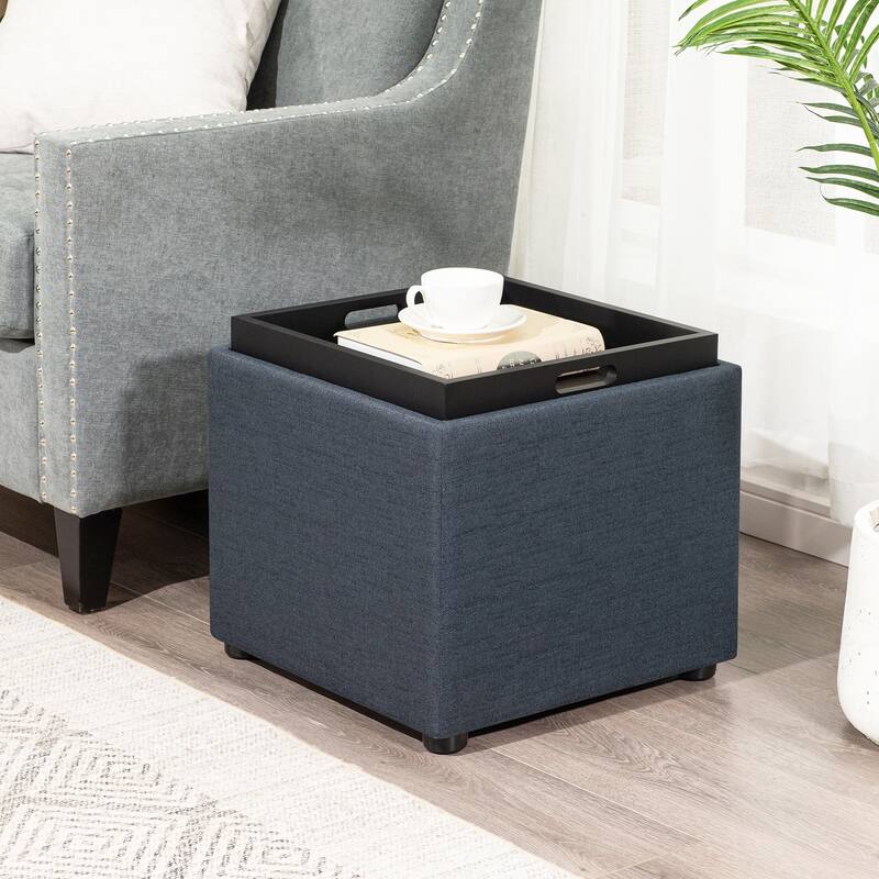 Adeco Storage Ottoman With Tray