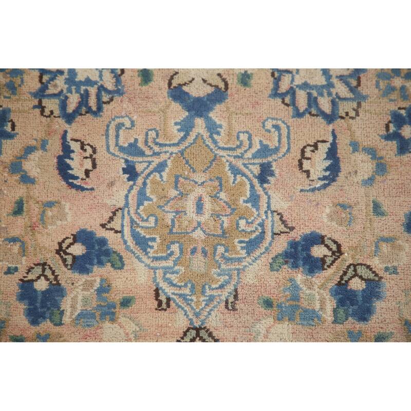 Hand Knotted Oriental 100% Wool Carpet Traditional Floral Pink Mashad Area Rug - 9' 1'' X 5' 7''