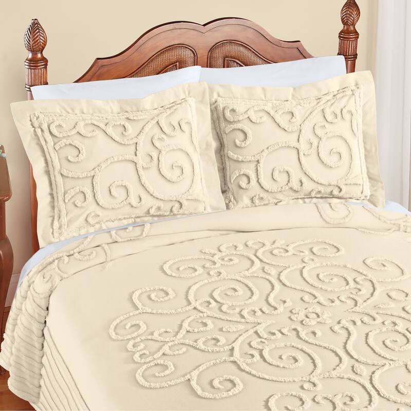 Skylar Scrolling Textured Design Chenille Pillow Sham - Cream