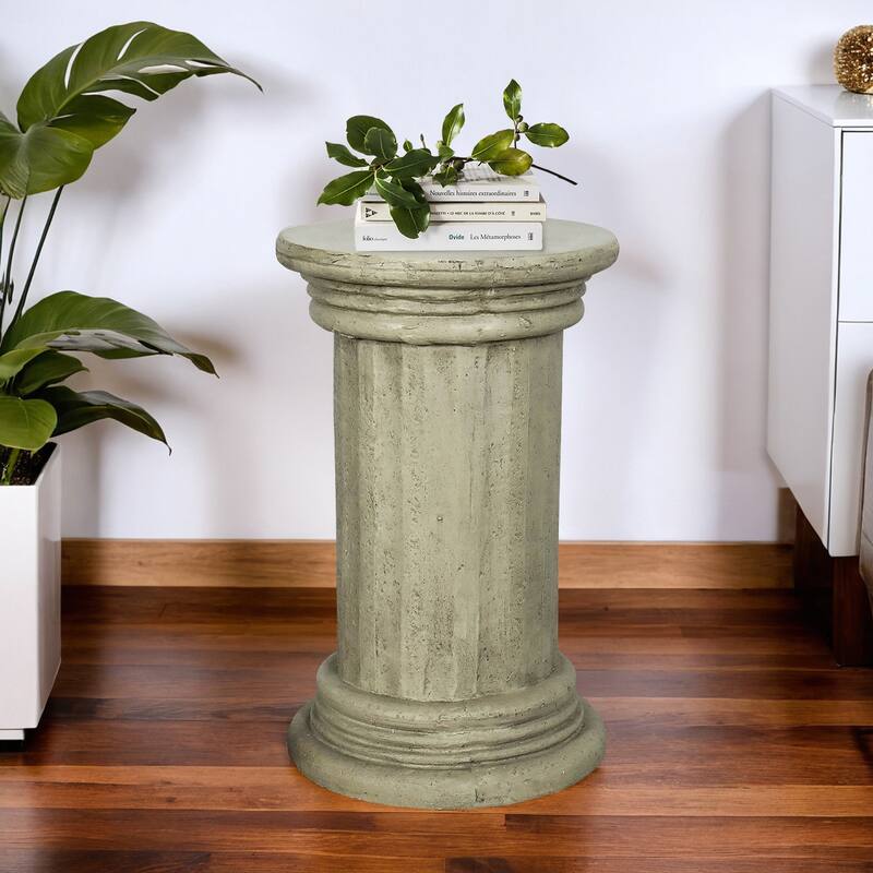 Classic Pedestal Side Table for Indoor and Outdoor - 20" H Faux Stone Resin Column for Living Room or Bedroom