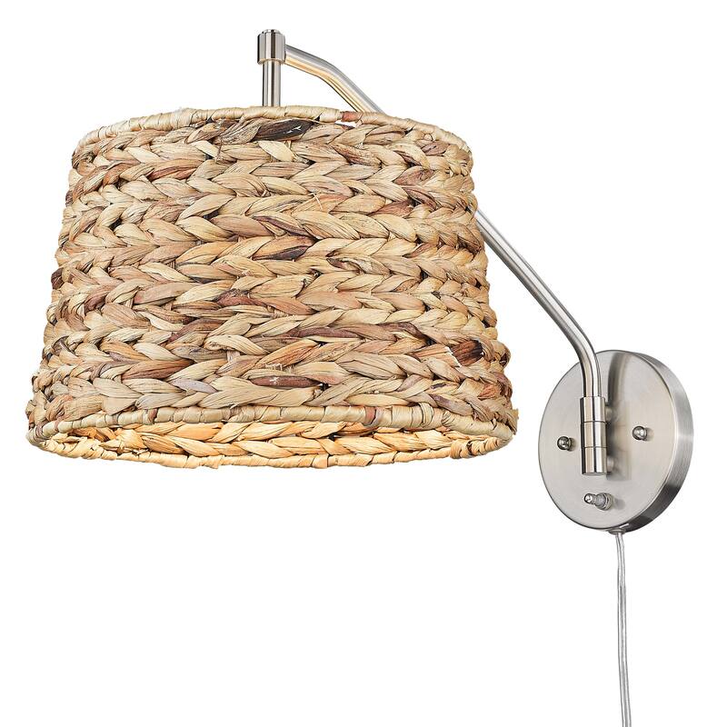 Wry Lighting Ryleigh 1-light Swing Arm Wall Lamp in Pewter and Woven Sweet Grass shade - 1 Light Articulating Wall Sconce