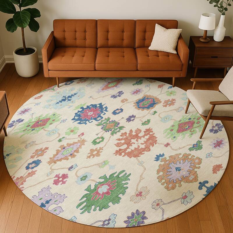 Machine Washable Indoor/ Outdoor Traditonal Delhi Chantille Rug