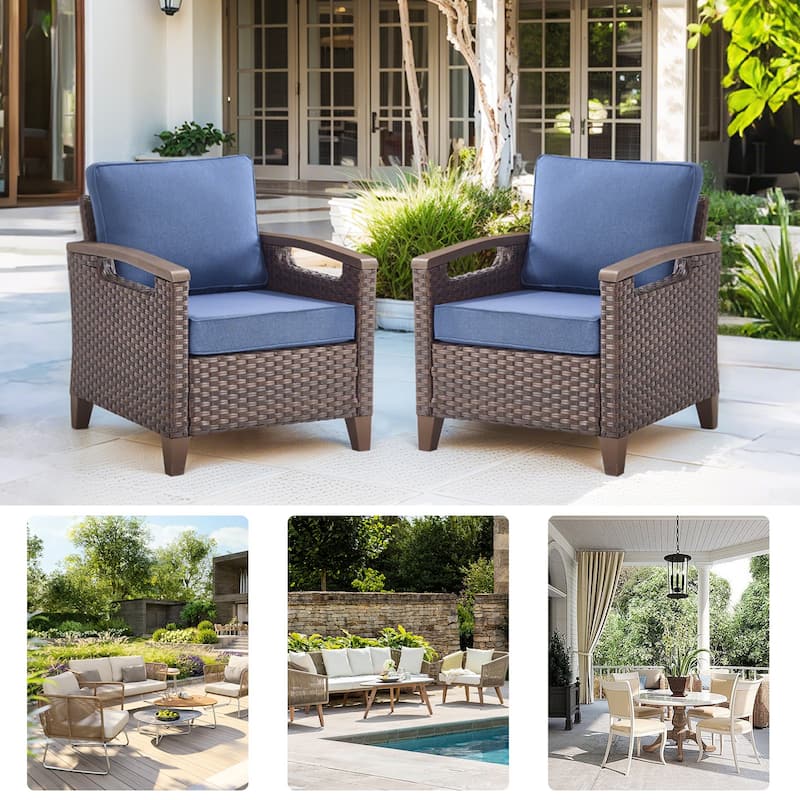 High Back Outdoor Patio Chairs Blue Cushion
