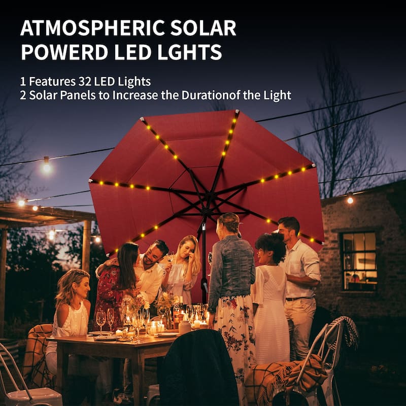 COSIEST Outdoor 11ft 3 Tiers Market Patio Umbrella with Solar LED lights