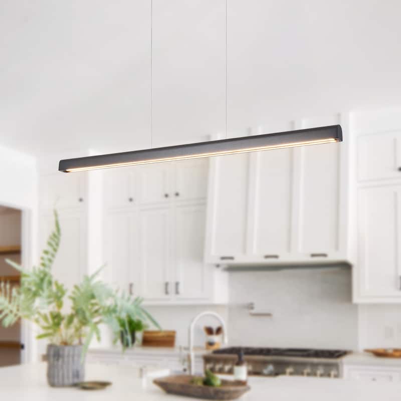 Starsky 1-Light Farmhouse Rustic Wooden Linear Pendant Integrated LED 3000K Kitchen Island Lights