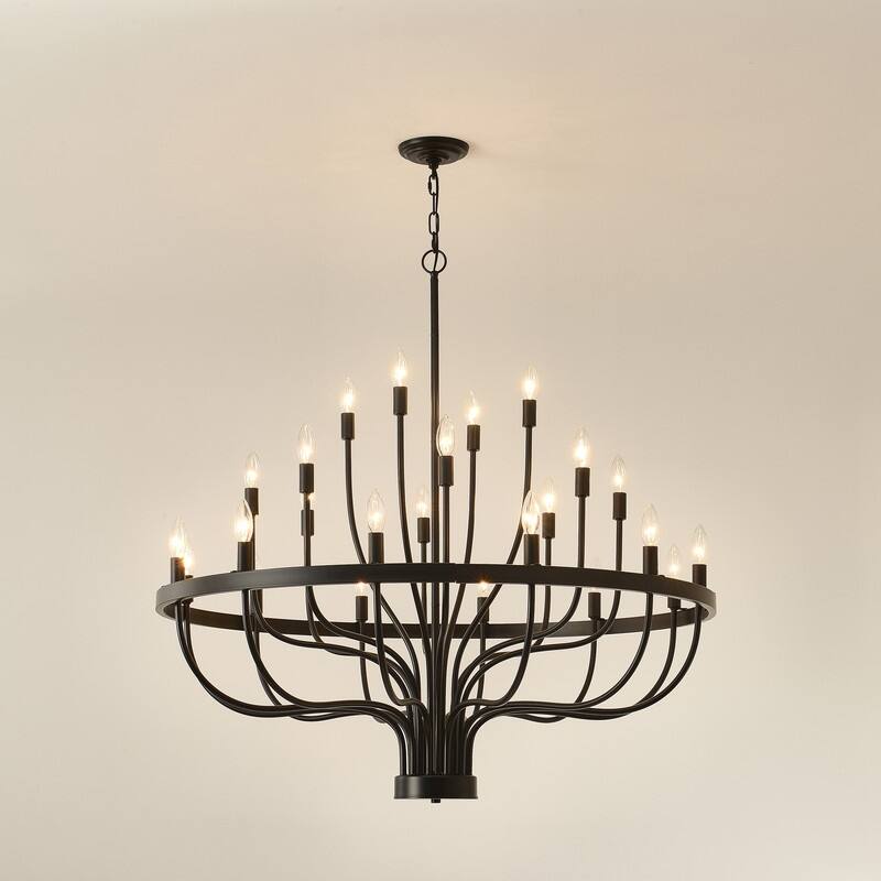 Black Chandelier Modern Farmhouse Chandelier for Dining Room Round Industrial Candle Chandeliers Light Wagon Wheel Chandelier