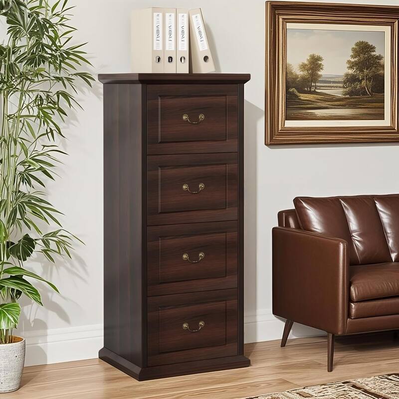 Wood File Cabinet, Tall Filing Storage Printer Stand for A4/Letter/Legal Size, Home Office Document Accent Cabinet