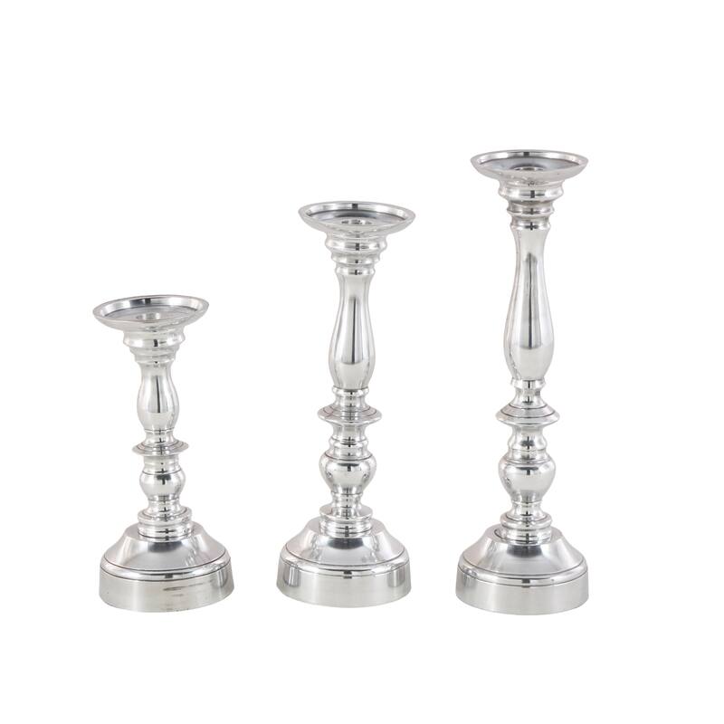 Aluminum Metal Candle Holder - Set of 3 Silver - Roche River Decor - 5"W x 5"L x 14"H