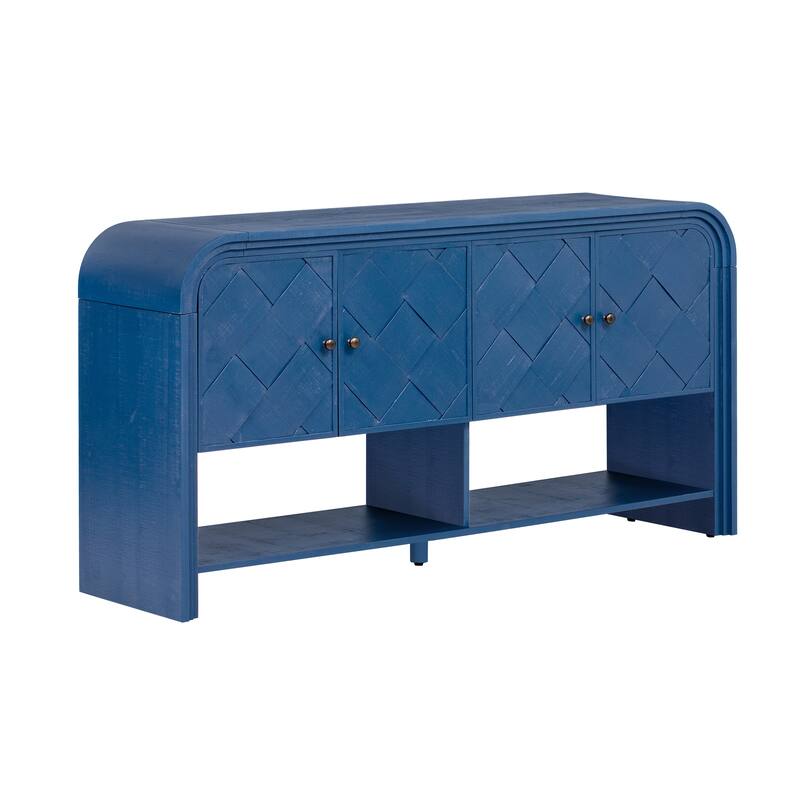 Versatile console table with Woven Wood Slats and Solid Wood Veneer