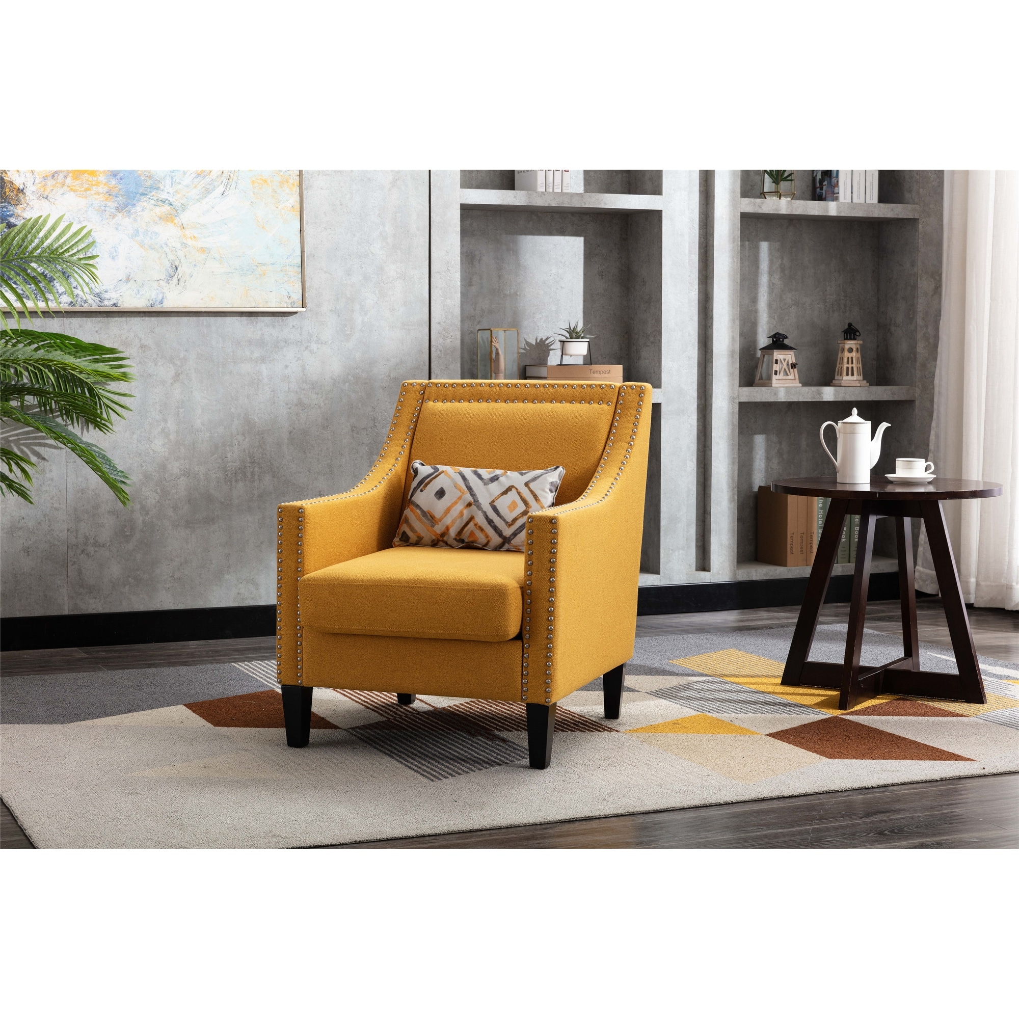 Stylish Upholstered Accent Armchair Reading Chair with Wood Legs