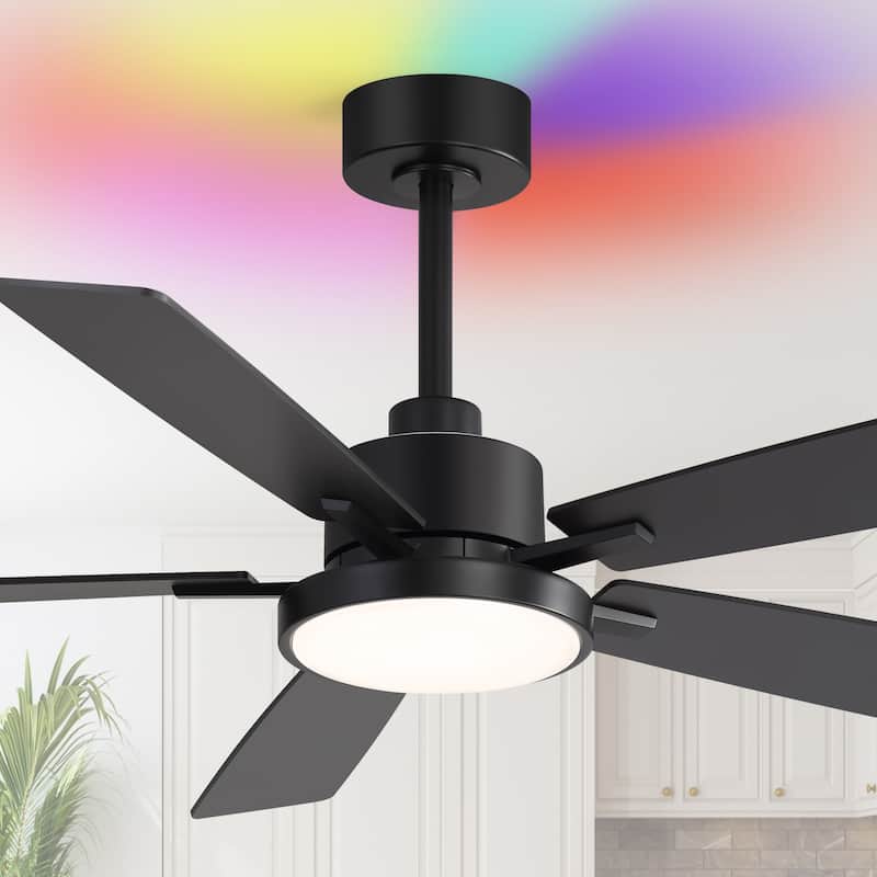 52" Black 5-Blade Integrated LED Ceiling Fan with Light and Remote - Matte Black with RGB Light
