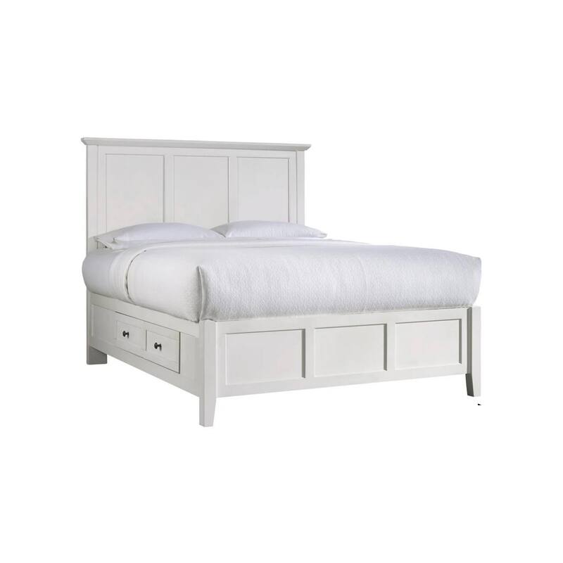 Neo California King Bed, Panel Design Farmhouse Wood Frame, Slats, White