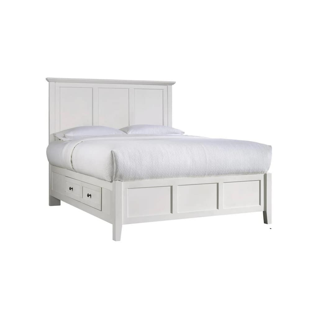 Neo King Size Bed, Panel Design Farmhouse Wood Frame with Slats, White