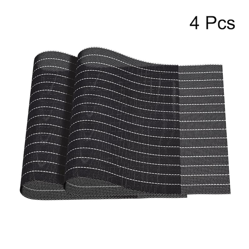 Place Mats, 450x300mm Table Mats Set of 4 PVC Washable Woven Placemat - Black