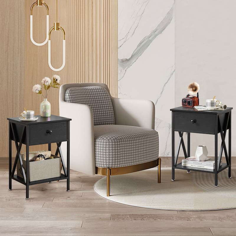 VECELO Mid Century Modern Nightstand with Storage Shelves Set of 2 Nightstands End Table Sofa Side Table