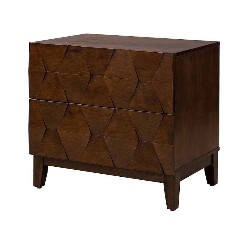 Ethel Mid-Century 2-Drawer Storage End Table with Adjustable Solid Wood Legs and Charging Station By HULALA HOME