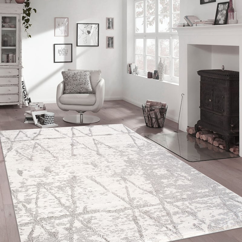 Pasargad Home Turkish Sutton Geometric Area Rug, Ivory/Grey