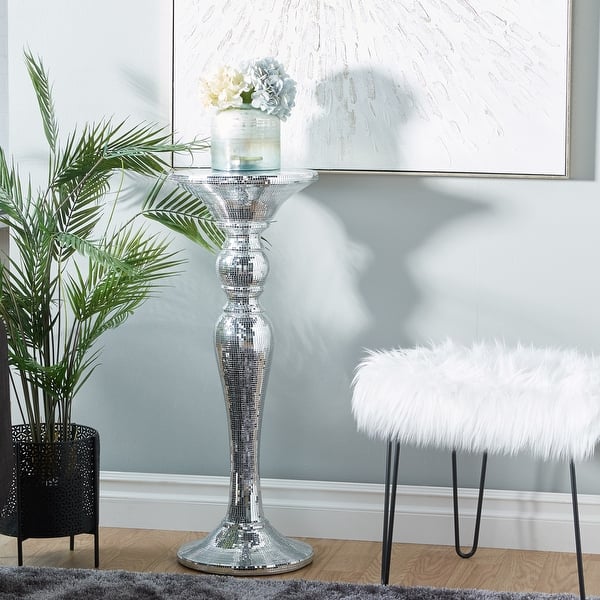 Silver Polystone Glam Pedestal Table with Mosaic Mirror Inlay Bed Bath & Beyond 38405537