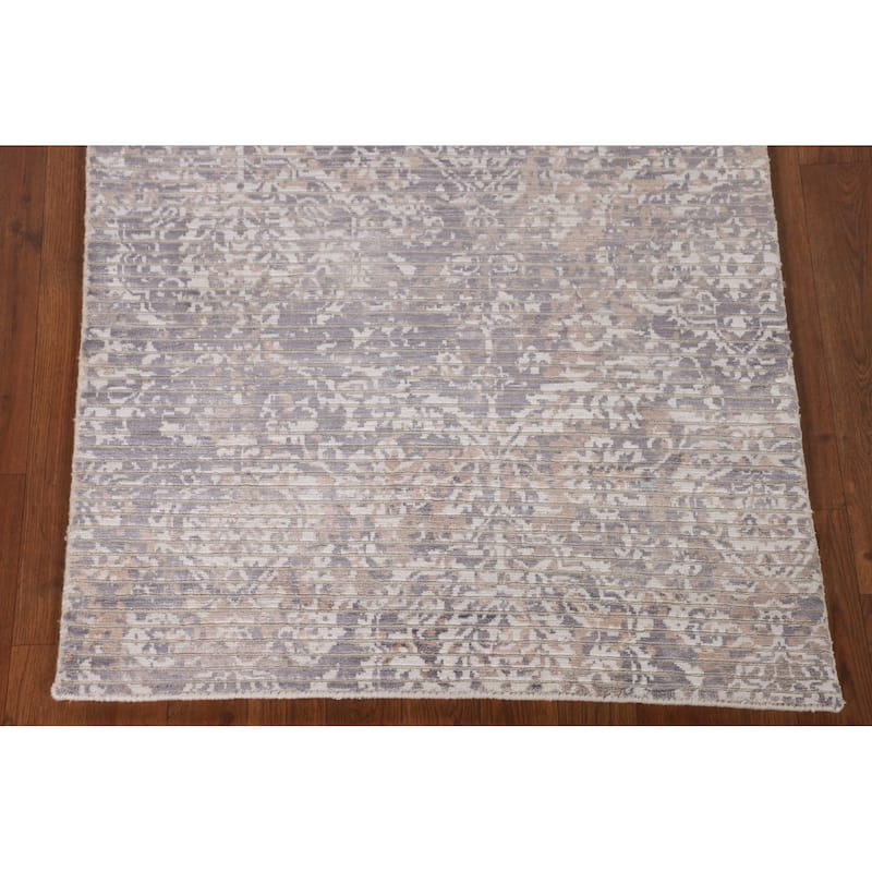 Beige Striped Abstract Oriental Accent Rug Handmade Wool Carpet - 2'9"x 4'10"