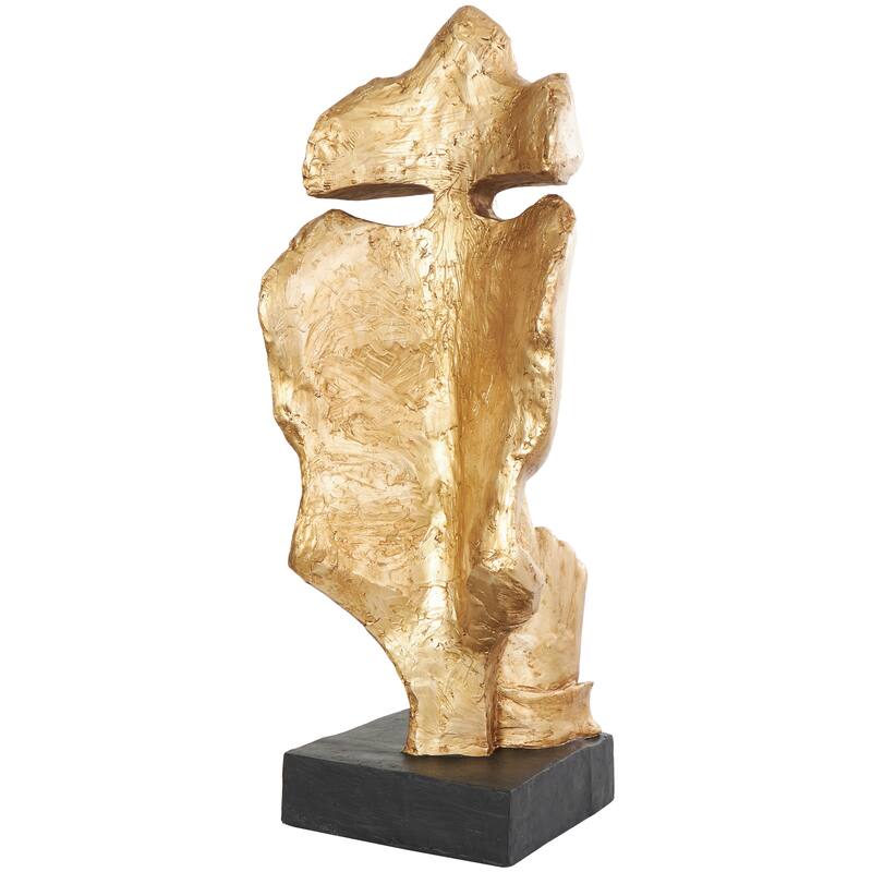 Gold Polystone Large Cutout Quiet Gesture Face People Decorative Sculpture with Black Base