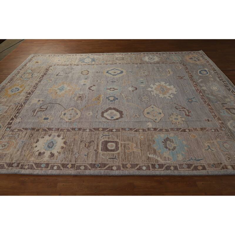 Hand Knotted Oriental 100% Wool Carpet Transitional All-Over Greys & Charcoal Oushak Area Rug - 9' 11'' X 8' 2''