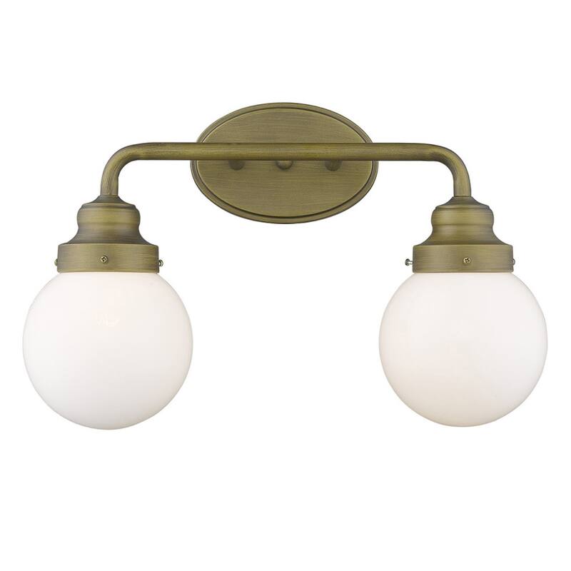 LED Compatible Gold Wall Sconce 2-Light Steel Fixture with White Clear Glass Shades and Damp Rated - 11.75" H x 18" W x 6.75" D