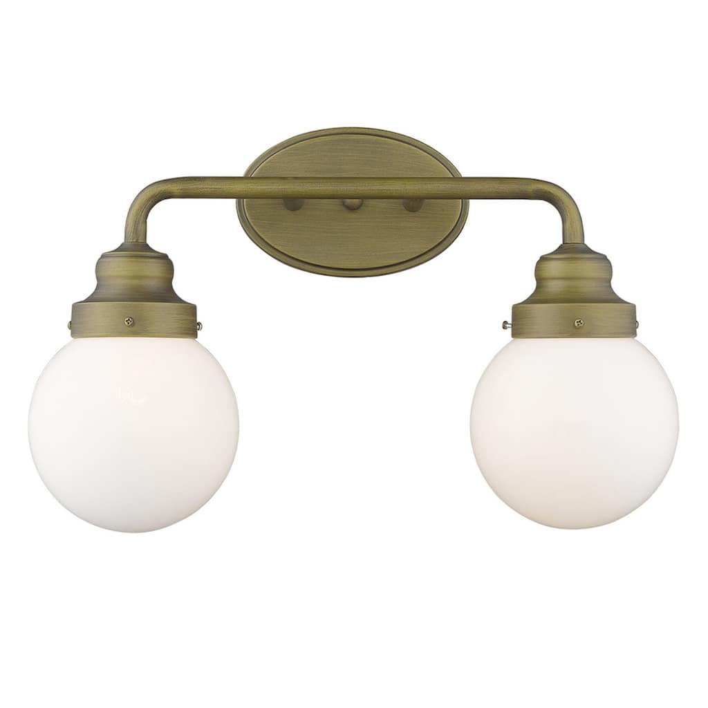 LED Compatible Gold Wall Sconce 2-Light Steel Fixture with White Clear Glass Shades and Damp Rated - 11.75" H x 18" W x 6.75" D