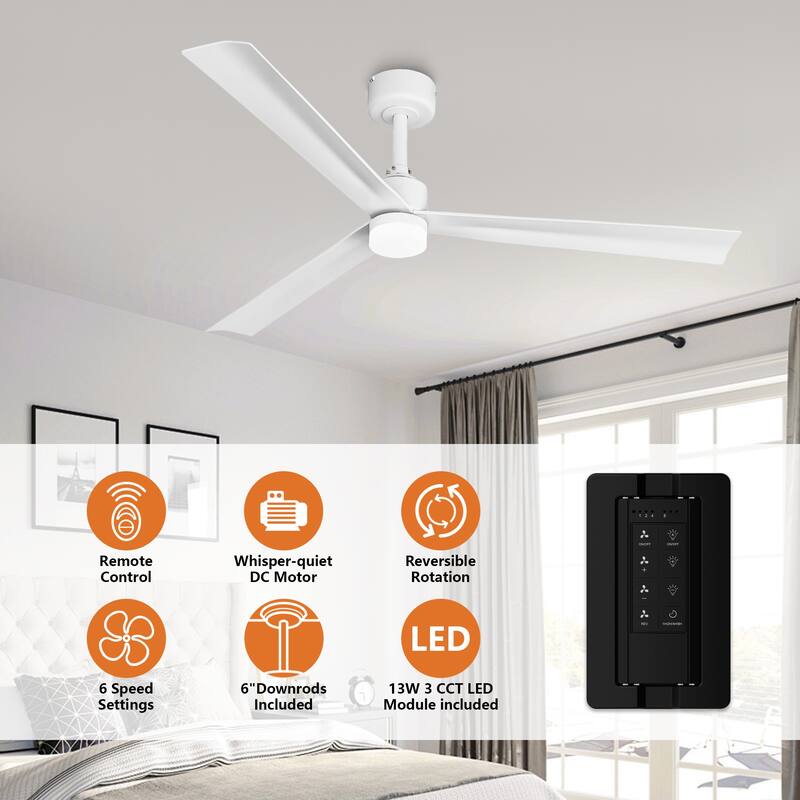 50" Modern White 3CCT Integrated LED Ceiling Fan with Light and Remote