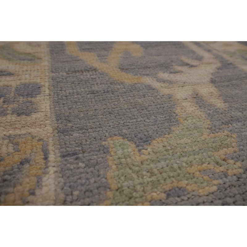 Blue Floral Oushak Turkish Large Rug Hand-Knotted Wool Carpet - 9'11"x 14'0"