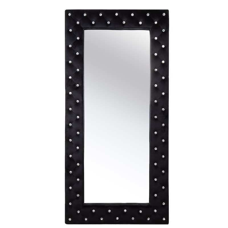 HomeRoots 71" Black Wood and Faux Crystal Framed Freestanding and Wall Mount Standing Mirror - 33.45' X '71' X '3.14