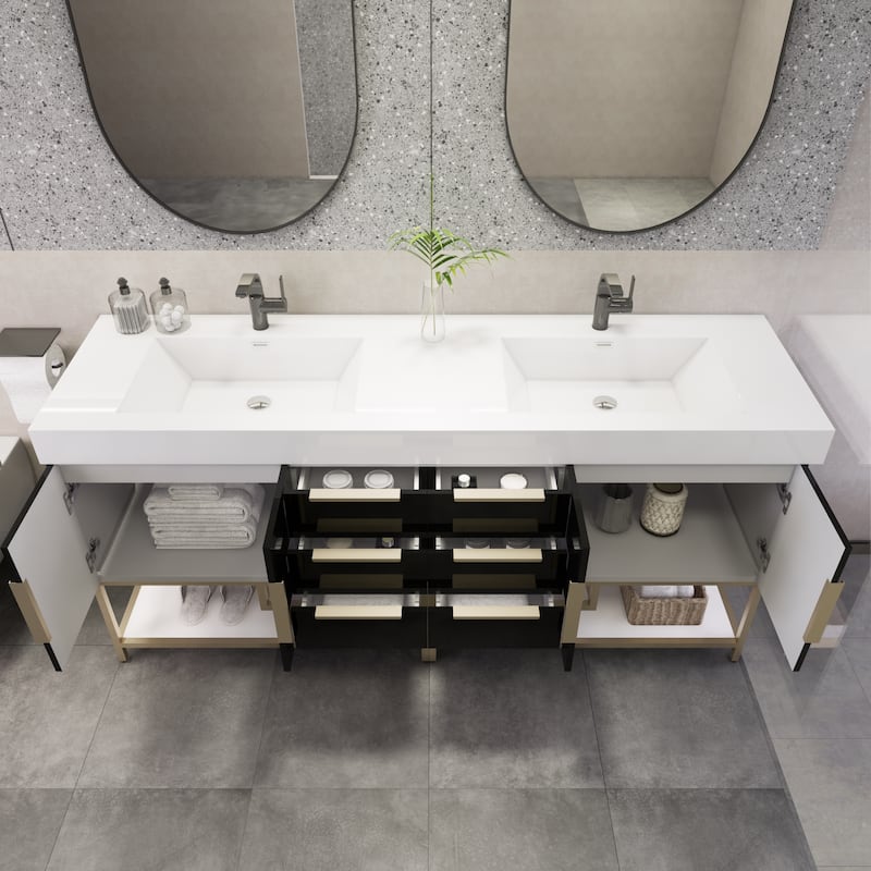 Noble 84" Free Standing Vanity with Reinforced Acrylic Double Sink - 84" Width