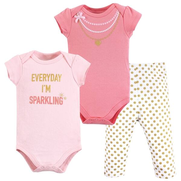 slide 1 of 1, Little Treasure Baby Girl Cotton Bodysuit and Pant Set, Sparkling 0-3 Months - Sparkling